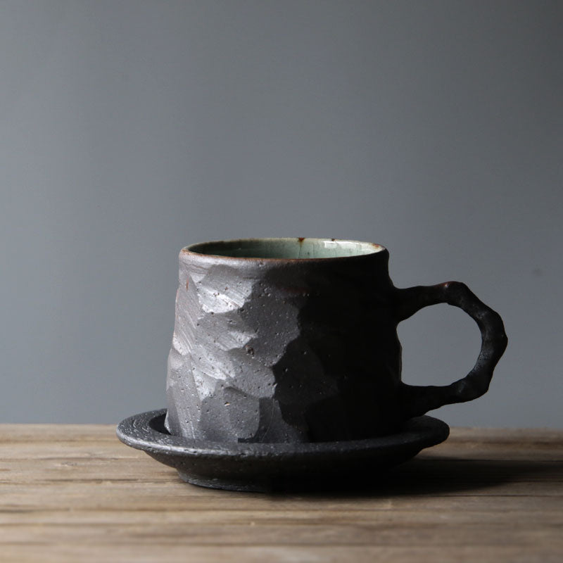 Hand-Crafted-Cozy Vintage Stoneware Coffee Cup & Saucer Set – Handcrafted Cottagecore