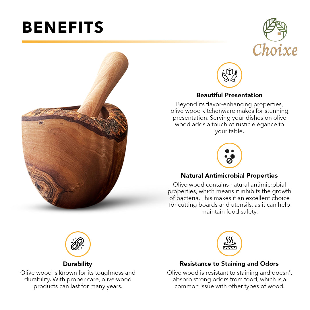Hand-Carved Olive Wood Mortar and Pestle
