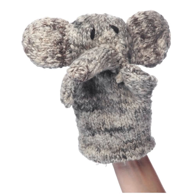 Elliot the Elephant Hand-Knit Wool Hand Puppet