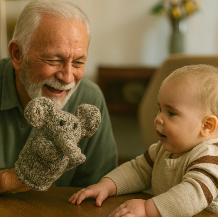 Elliot the Elephant Hand-Knit Wool Hand Puppet