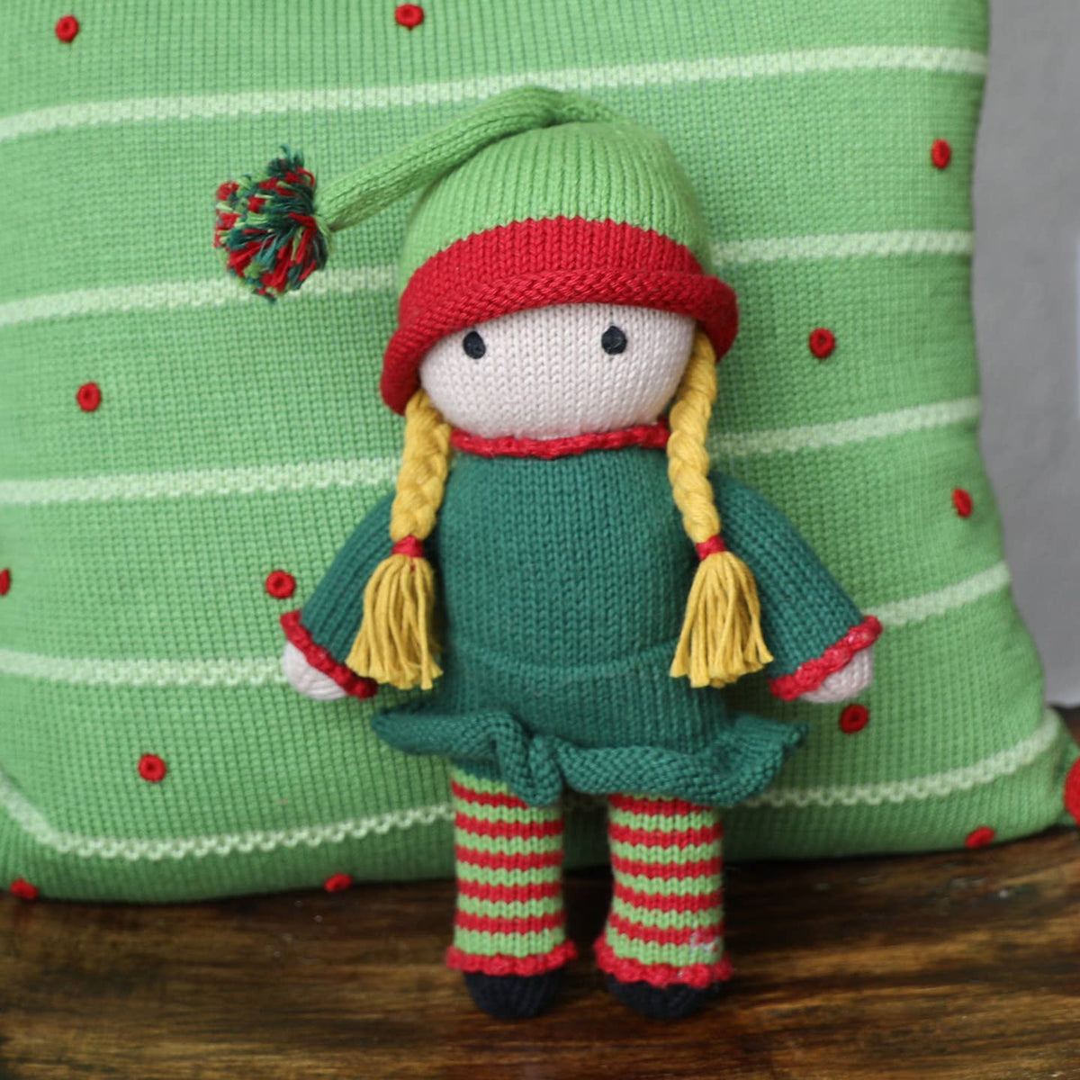 Handmade Knit Elf Girl, Fair Trade Cotton Toy