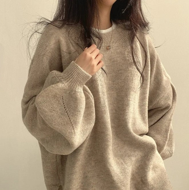 Relaxed Crewneck Sweater with Lantern Sleeves