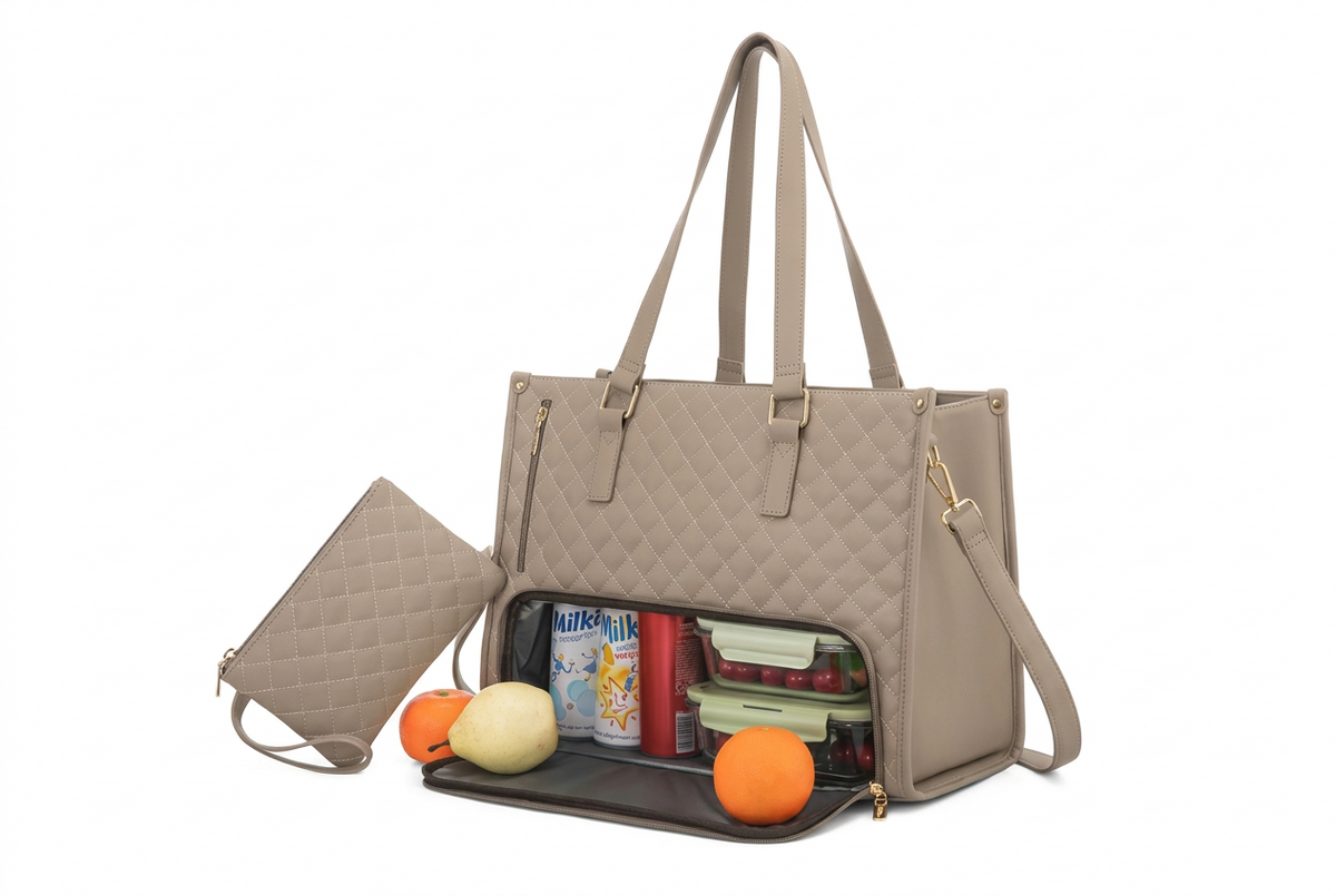 Leather Tote Bag with Lunch Storage