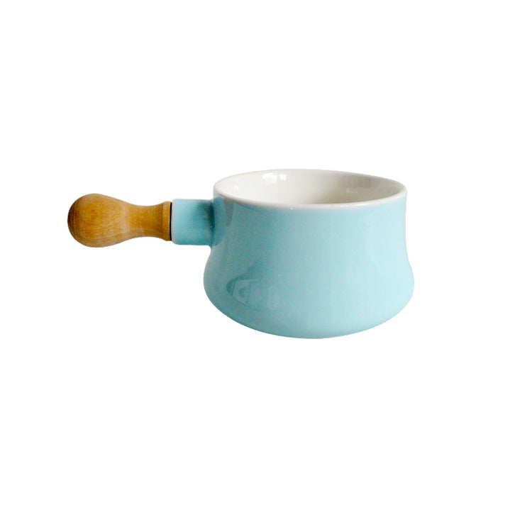 Bone China Soup Bowl with Wooden Handle, 12.8 fl oz
