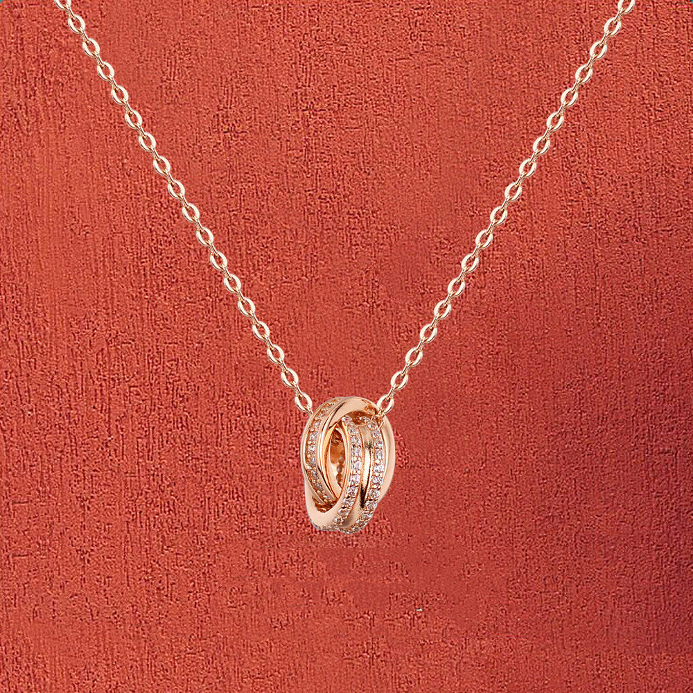Chomel S925 Sterling Silver Micro-Diamond Double Ring Necklace