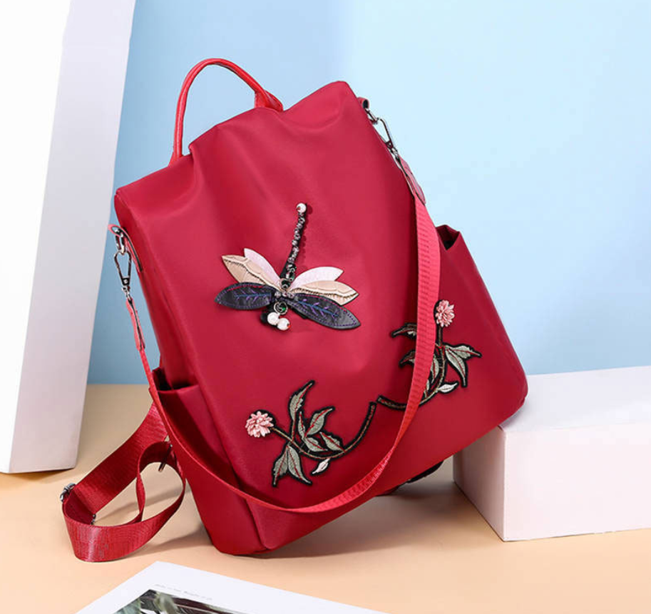 Embroidered Dragonfly Oxford Cloth Backpack