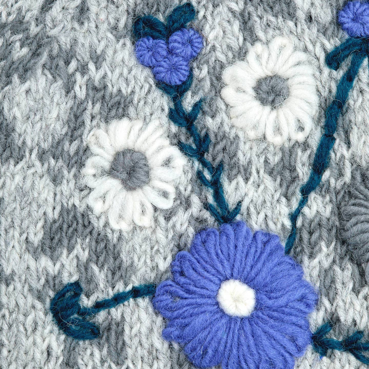 Lila Gray Floral Wool Beanie with 100% wool fleece lining