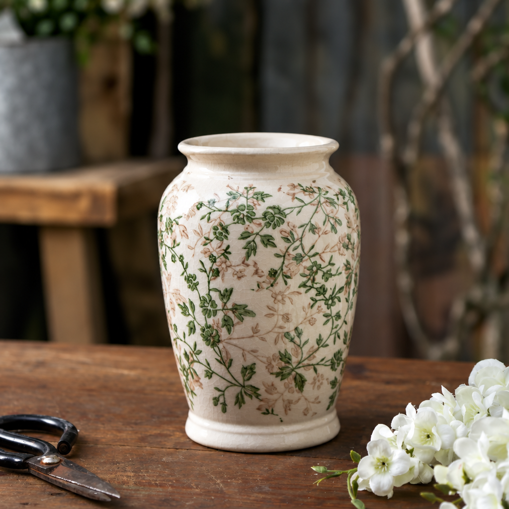Vintage-Inspired Green Ceramic Vase