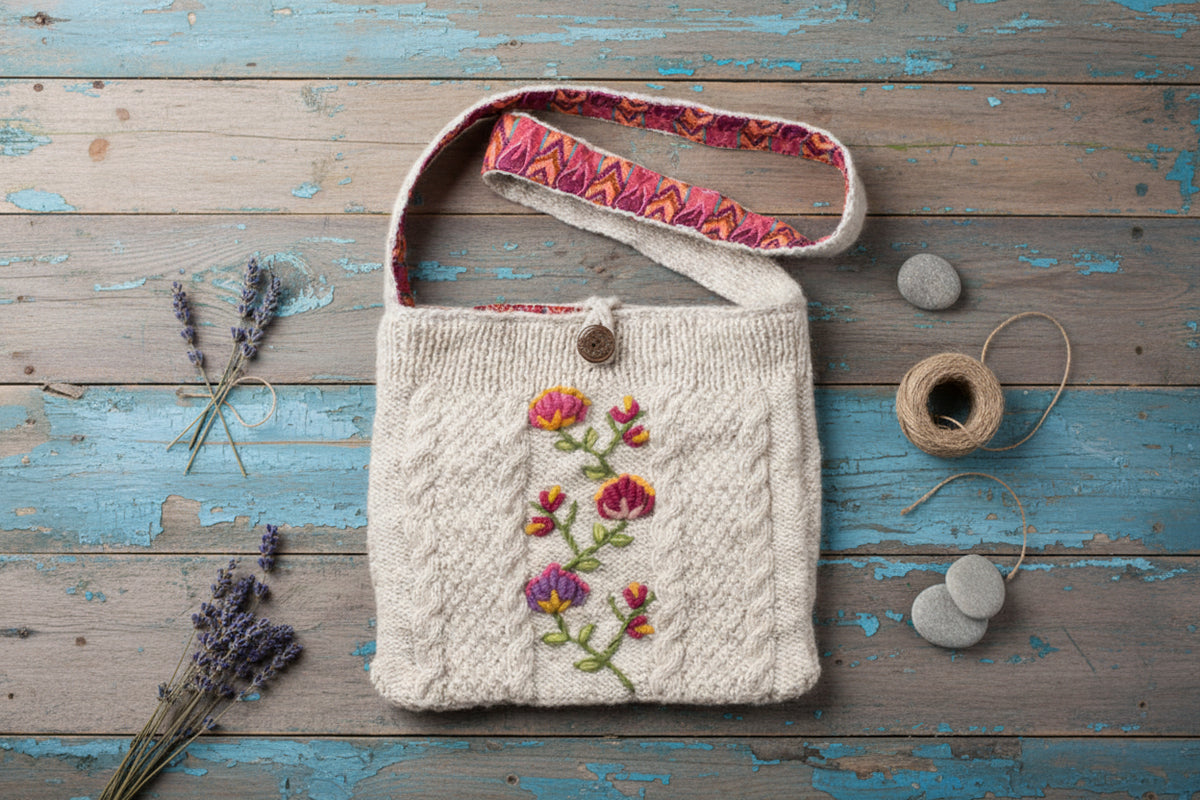 Blooms Fair Trade Hand-Knit Wool Floral Handbag
