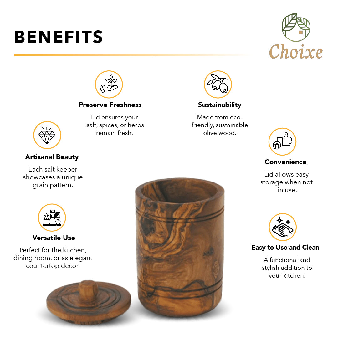 Hand-Carved Olive Wood Salt Keeper with Lid