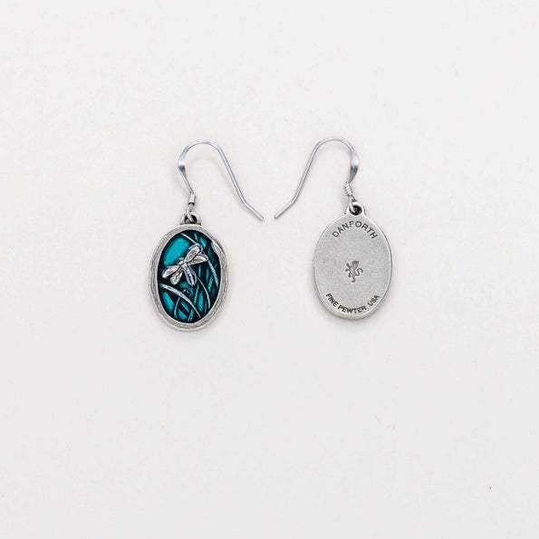 Teal Dragonfly Pewter Dangle Earrings