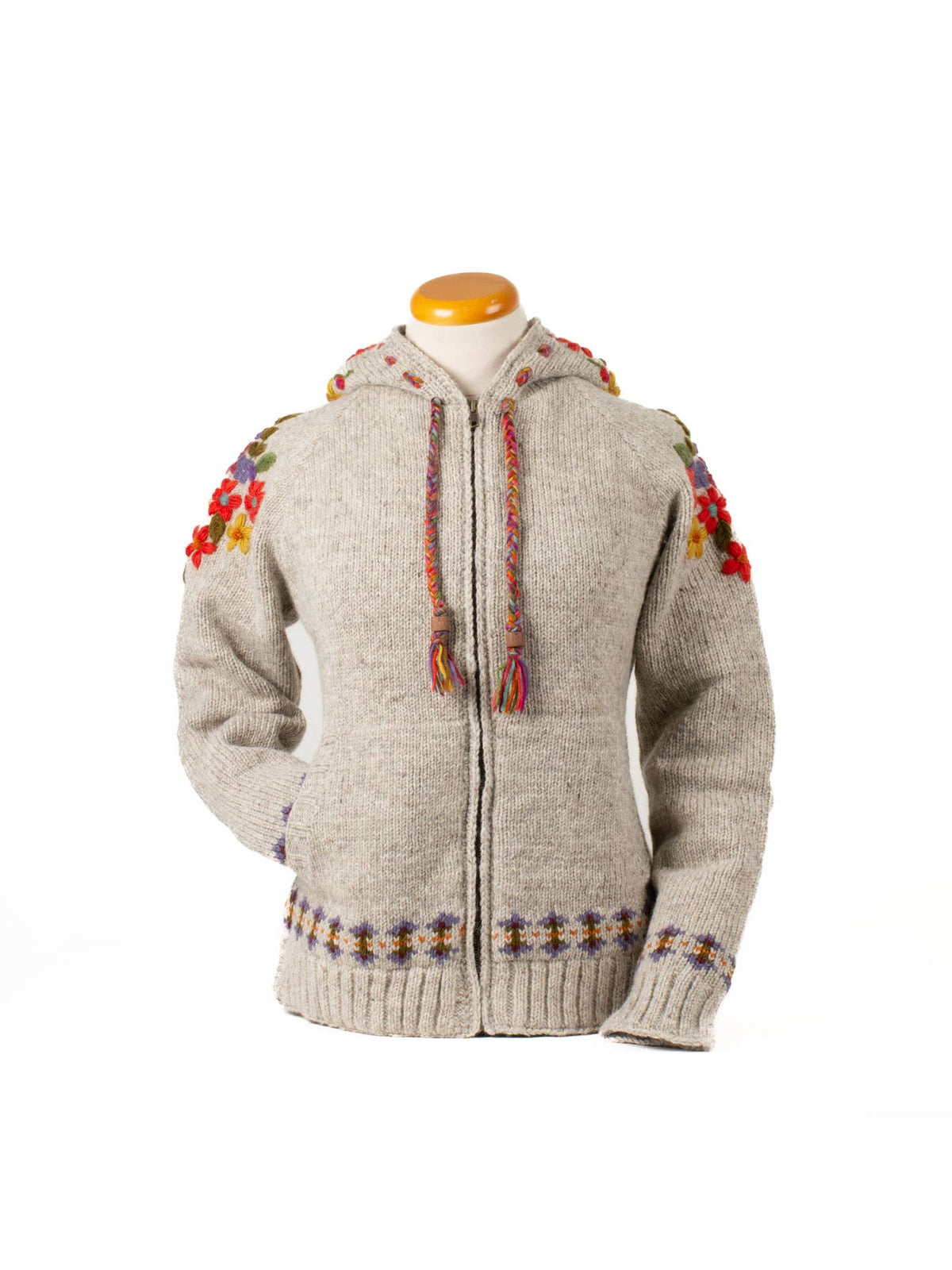 Wildflower Embroidered Wool Zip Hoodie Sweater