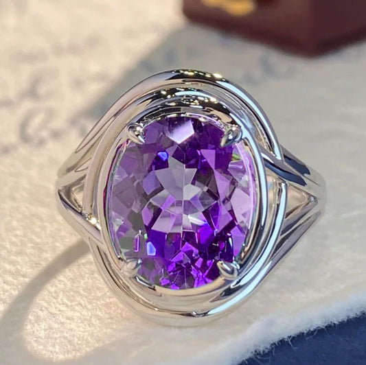 Amethyst Open-Band Ring | Purple Diamond & White Gold