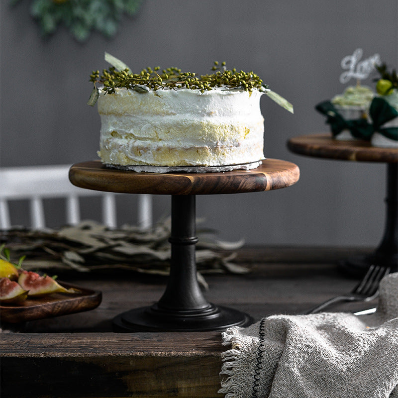 Organic-Acacia Wood Cake Stand – Cottagecore Pedestal Display Tray