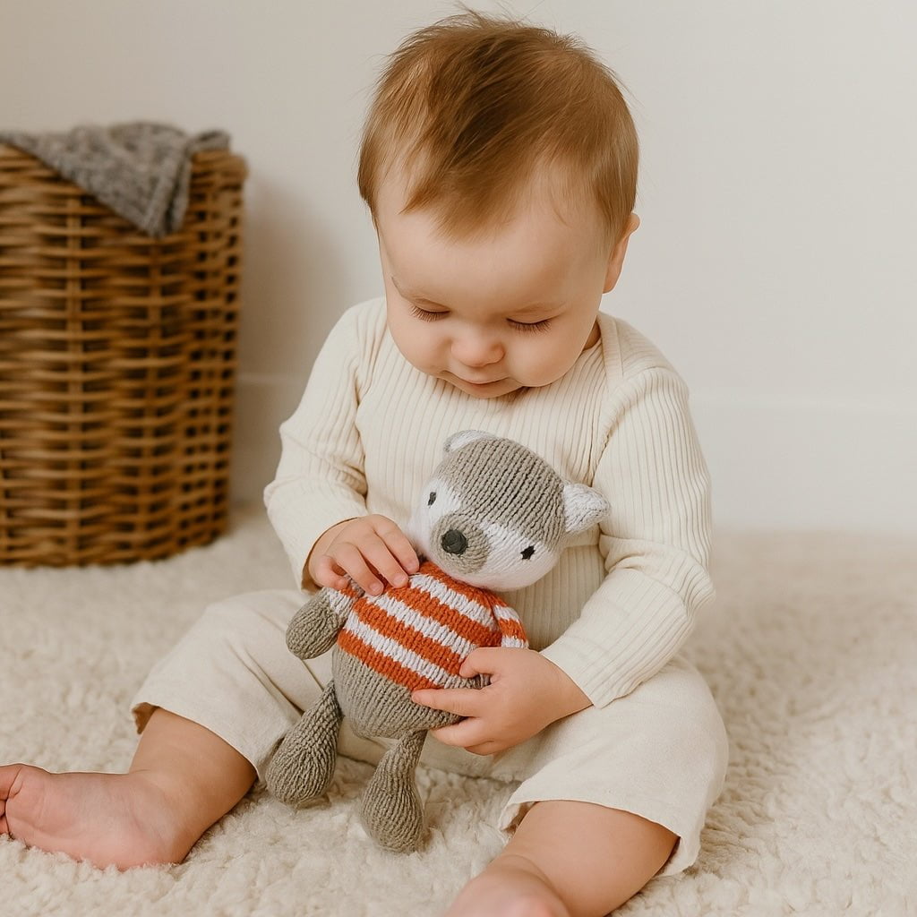 Finley the Fox Hand-Knit Organic Cotton Rattle