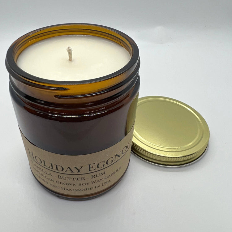 Holiday Eggnog Soy Candle in Amber Glass Jar, 8 oz