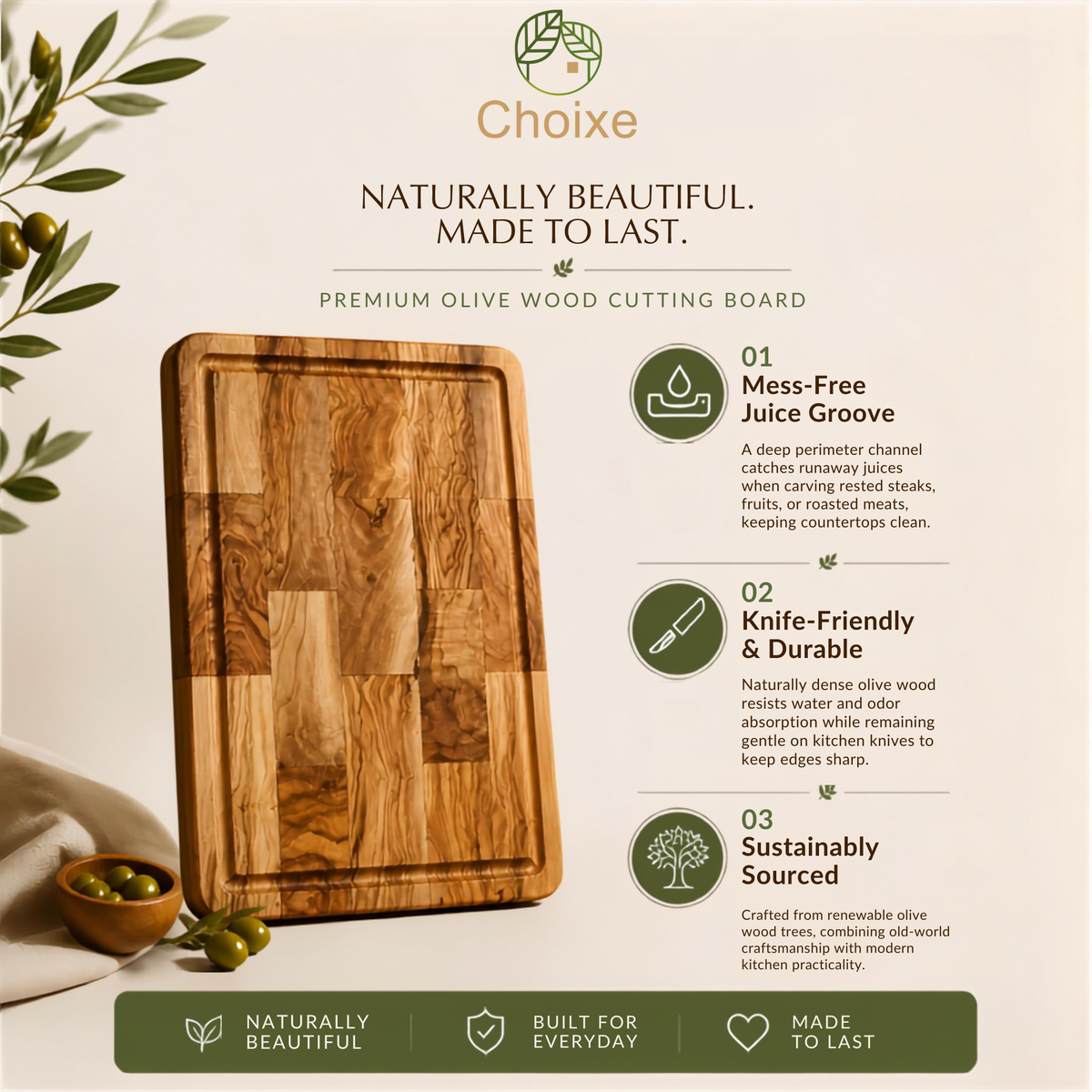 Large Olive Wood Cutting & Serving Board