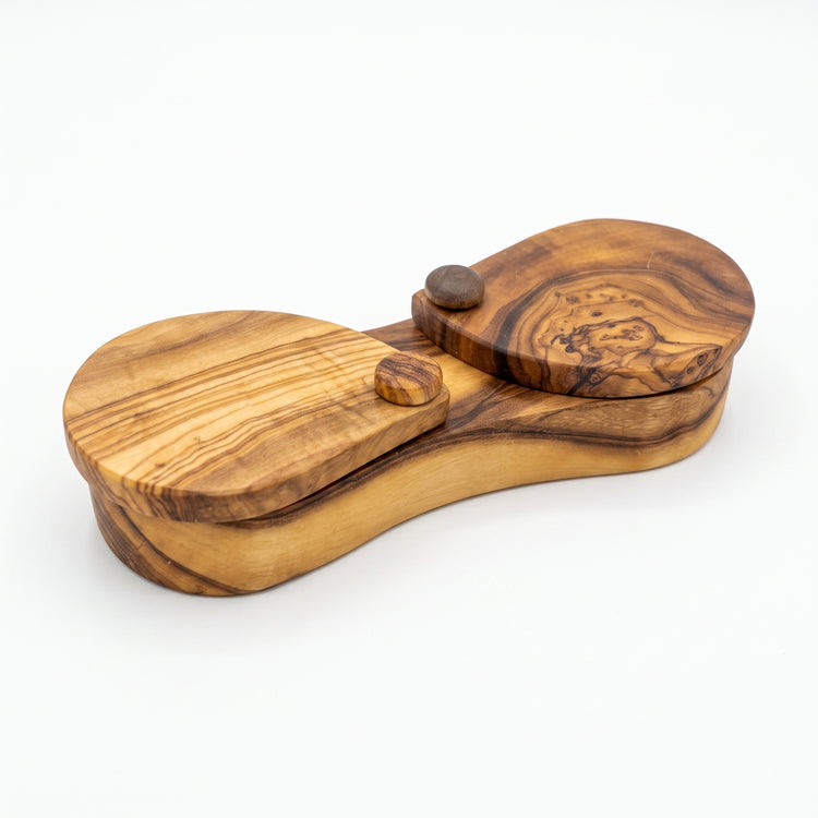 Olive Wood Dual Spice Box with Swivel Lids