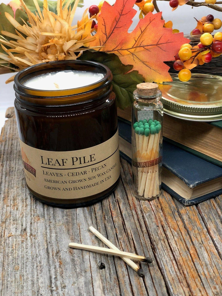 Leaf Pile Soy Candle in Amber Glass Jar, 8 oz