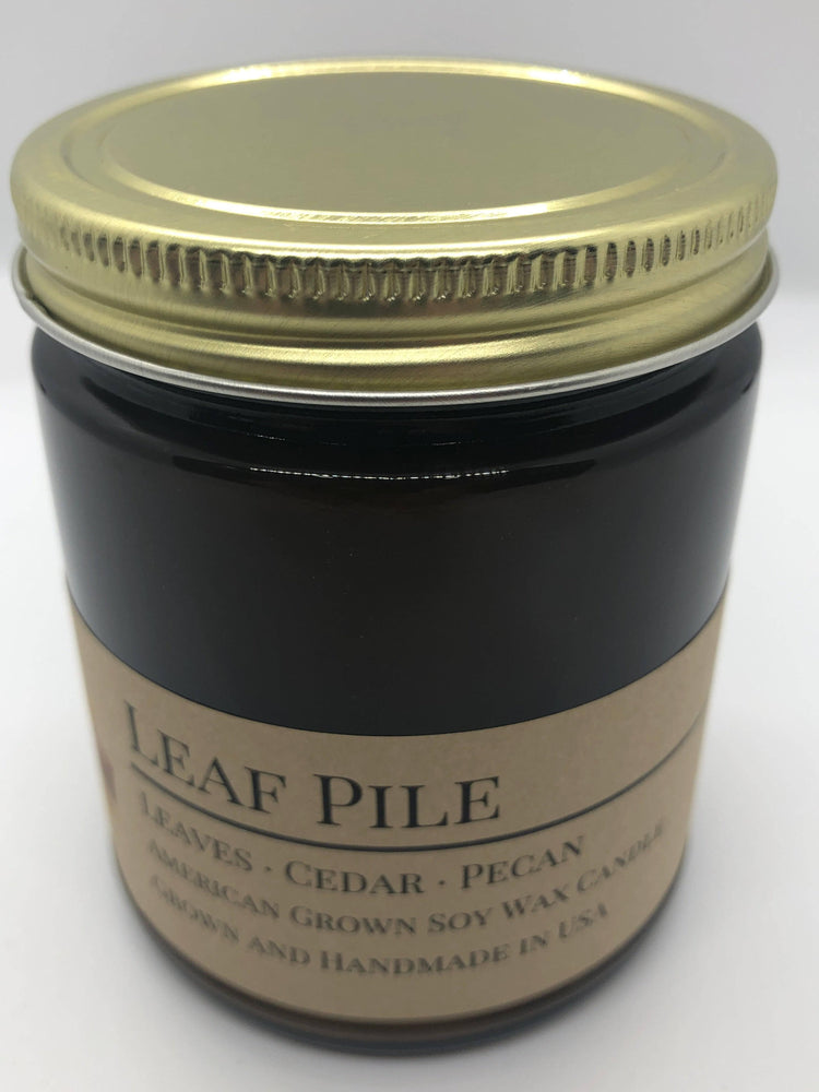 Leaf Pile Soy Candle in Amber Glass Jar, 8 oz