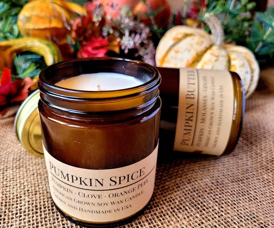 Pumpkin Butter Soy Candle in Amber Glass Jar, 8 oz
