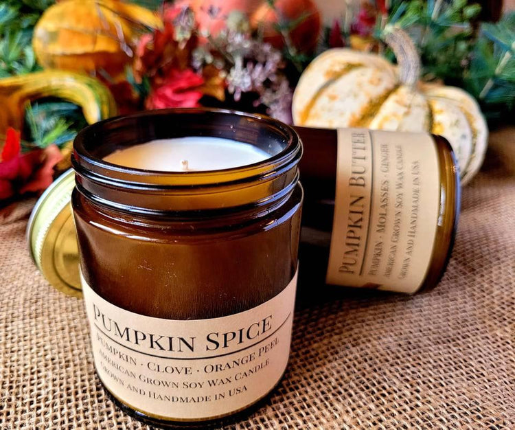 Pumpkin Butter Soy Candle in Amber Glass Jar, 8 oz