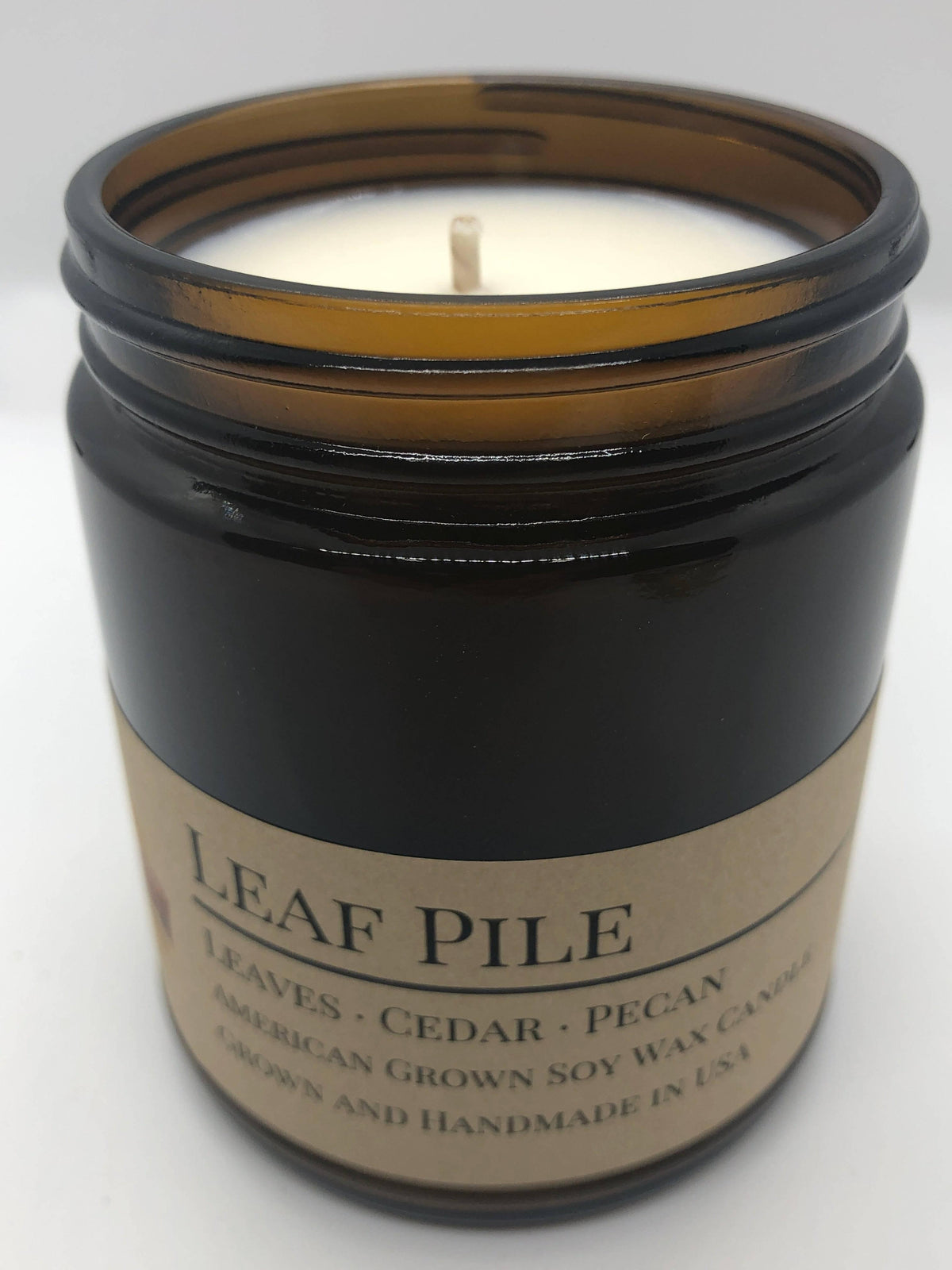 Leaf Pile Soy Candle in Amber Glass Jar, 8 oz
