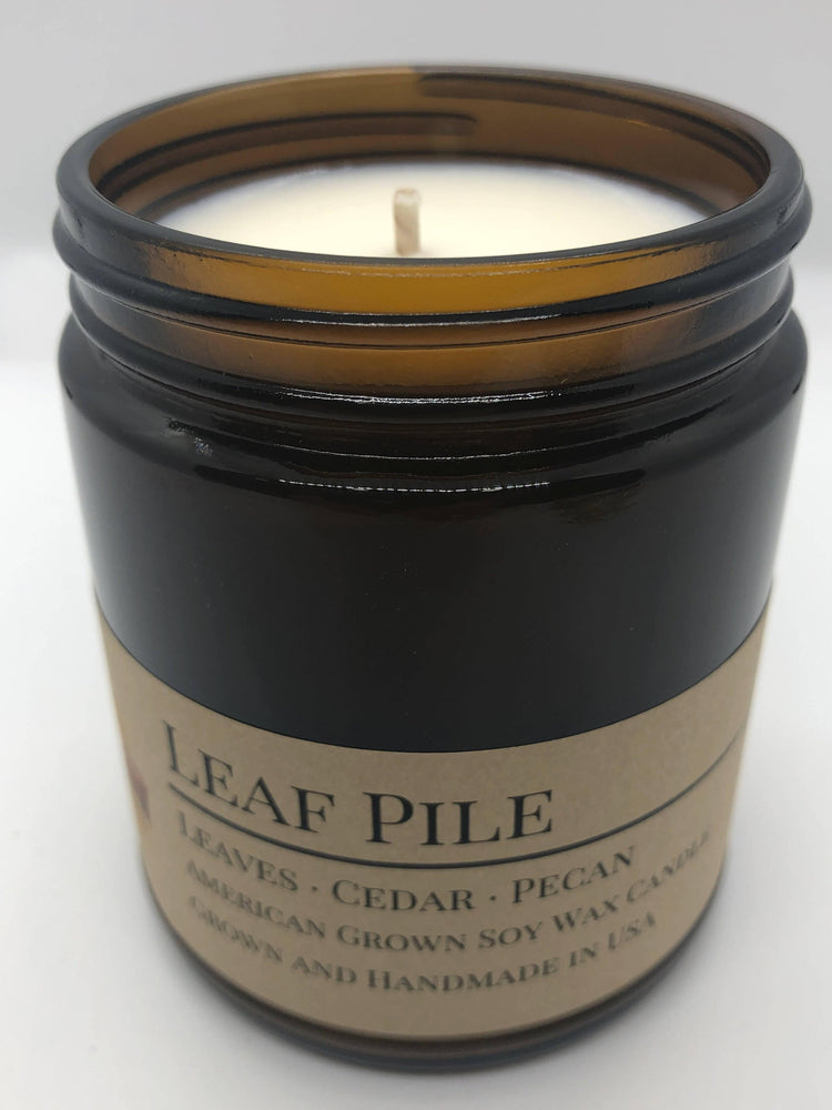 Leaf Pile Soy Candle in Amber Glass Jar, 8 oz