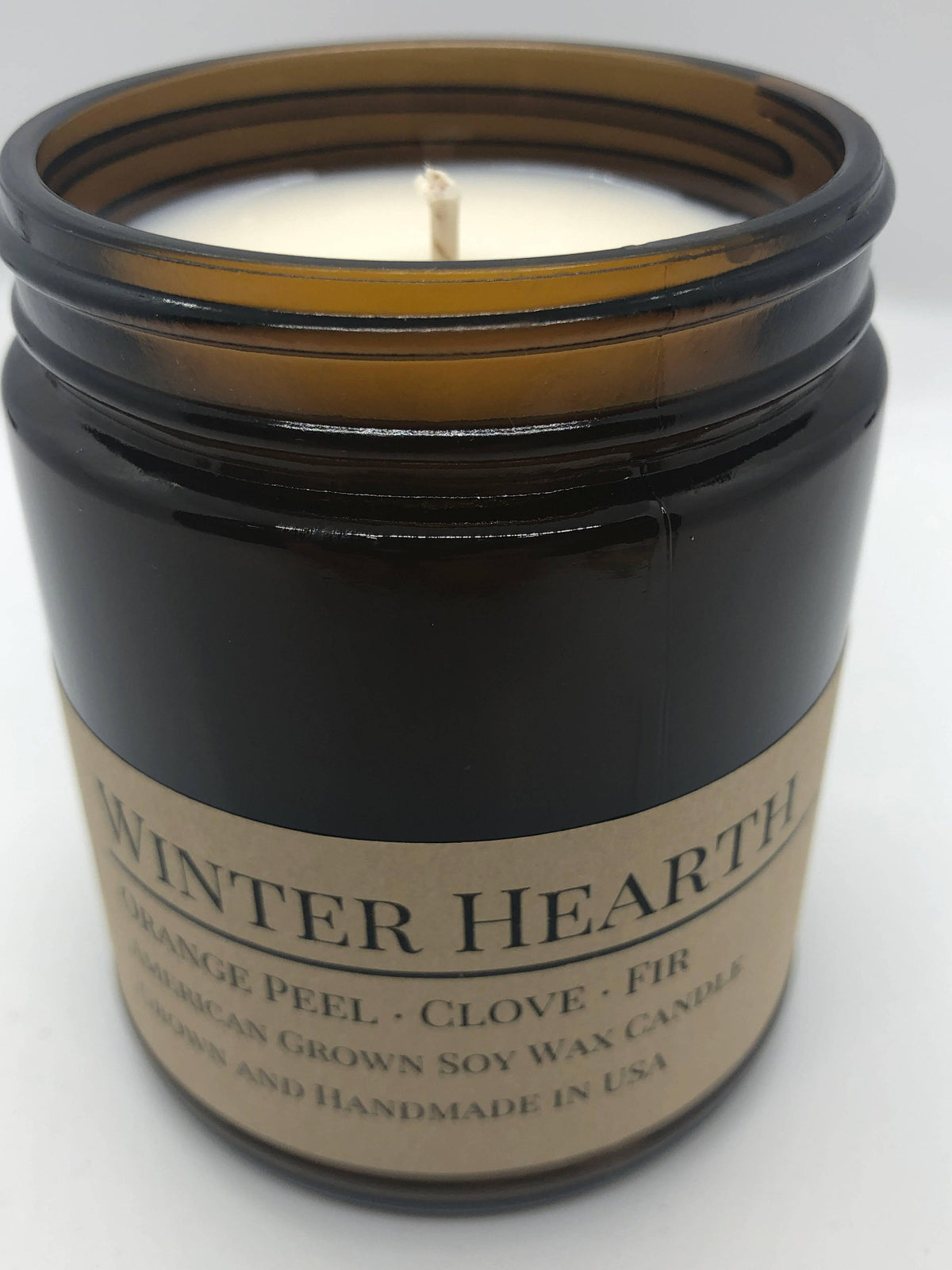 Winter Hearth Soy Candle in Amber Glass Jar, 8 oz