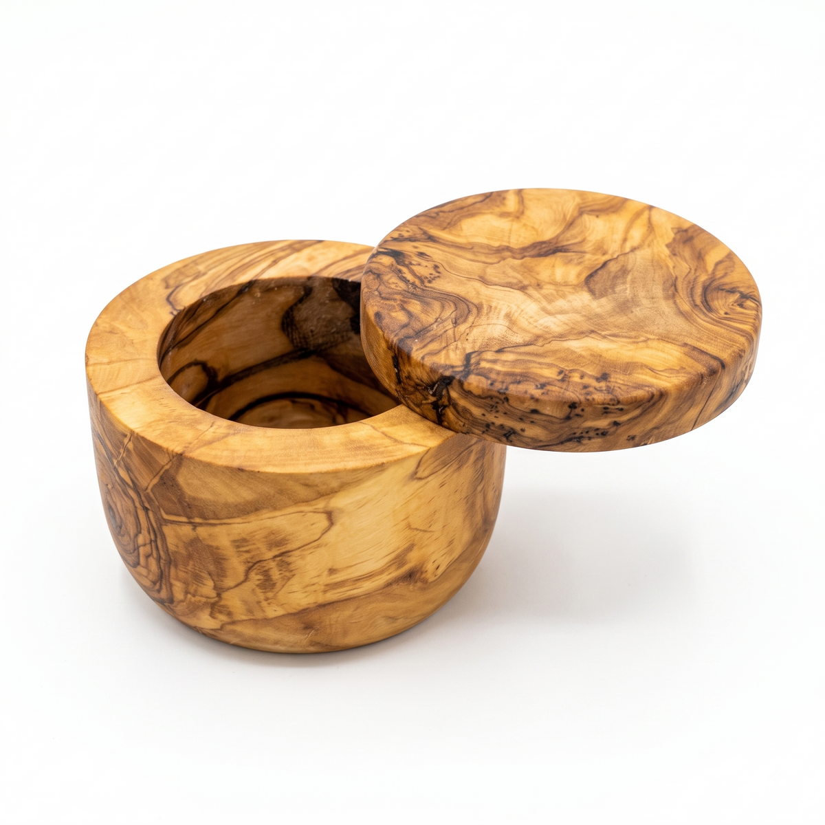 Olive Wood Salt Cellar with Swivel Lid
