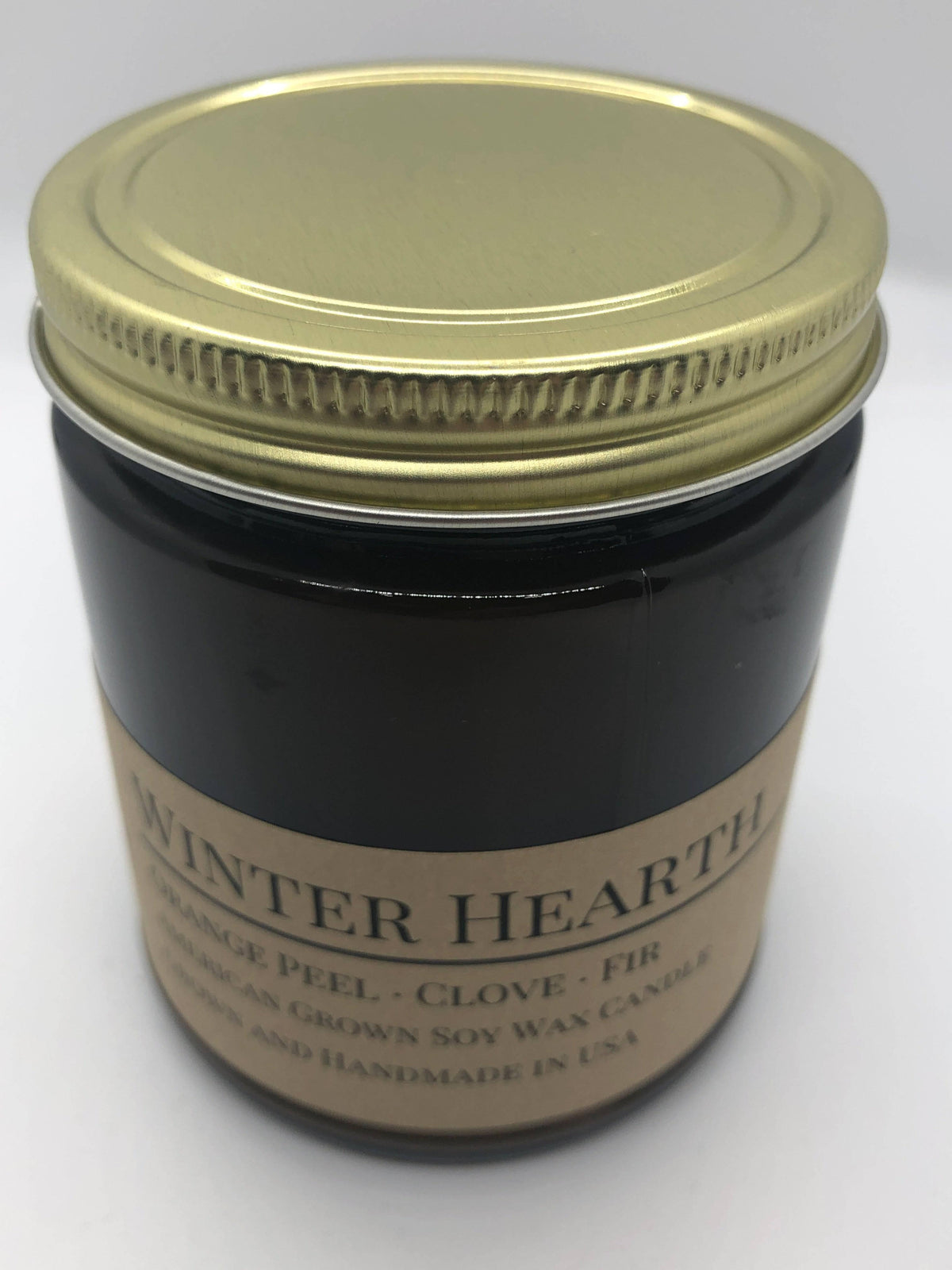Winter Hearth Soy Candle in Amber Glass Jar, 8 oz
