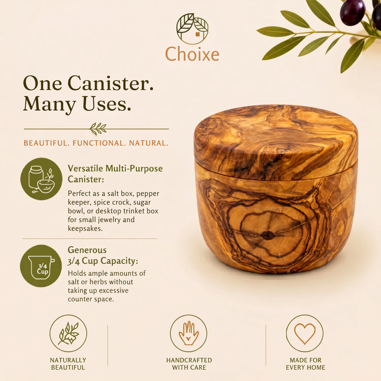 Olive Wood Salt Cellar with Swivel Lid