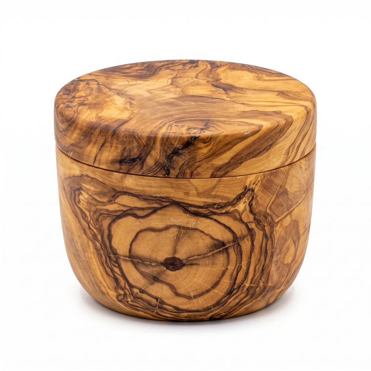 Olive Wood Salt Cellar with Swivel Lid